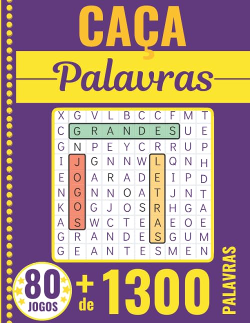 Libro: Caça Palavras: Portuguese Puzzle Game – Letras Grandes | Livro com 80 Jogos & + de 1300 palavras | Grande Formato 21 x 29,7 cm | Passatempo - Presente para Tempos livres, Ferias e Viagens