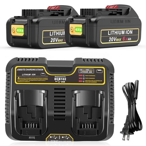 Kit-de-batería-de-iones-de-litio-de-20-V-y-cargador-para-herramientas-eléctricas-inalámbricas-Dewalt-(2-baterías-y-1-cargador).-Compatible-con-baterías-Dewalt-de-6.0-Ah,-DCB205,-DCB206,-DCB207,-DCB204,-DCB201,-DCB200,-DCD,-DCF-y-DCG.