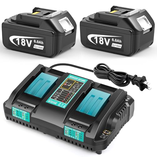 Batería-de-repuesto-Djsanu-de-18-V-y-6-Ah-para-Makita-BL1860-con-cargador-de-repuesto,-2-paquetes-de-baterías-de-litio-de-18-V-y-6000-mAh-con-dos-puertos,-cargador-de-14,4-V-a-18-V-compatible-con-Makita-BL1850,-BL1840,-BL1830-y-DC18RD