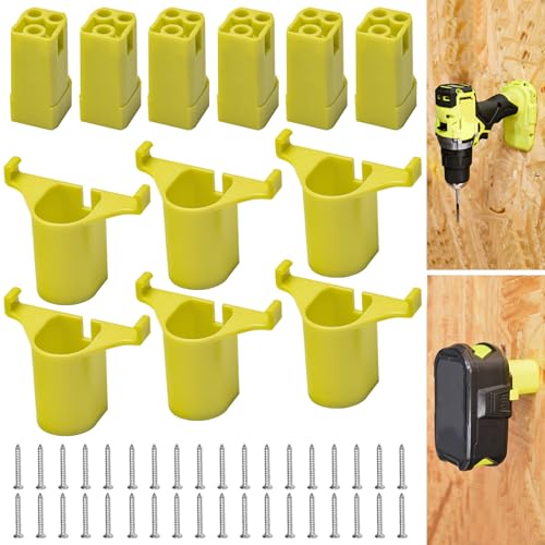Kit-de-soportes-para-herramientas-y-baterías-Fennoral-6+6,-compatible-con-herramientas-inalámbricas-Ryobi-de-18-V-y-baterías.-Organice-su-colección-de-herramientas-y-baterías-Ry-Obi-de-18-V,-amarillo,-RYFO6-18V