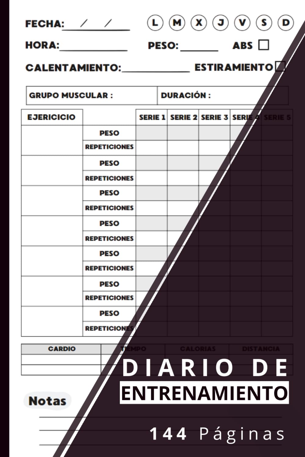 Libro: Diario de entrenamiento: Agenda de entrenamiento gimnasio, diario de seguimiento para controlar tu progreso día a día y cambio físico