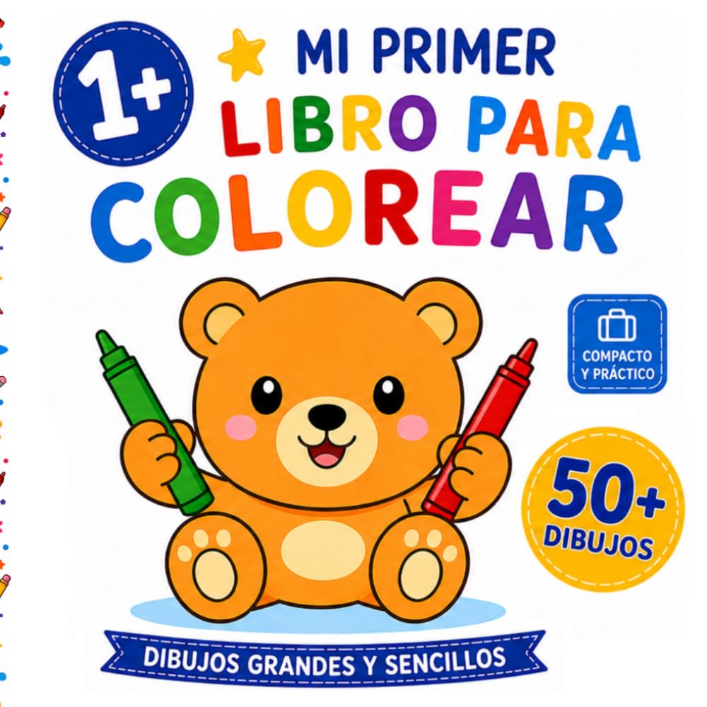 Libro: Mi Primer Libro para Colorear a Partir de 1 Año: Más de 50 dibujos grandes y sencillos • Formato compacto • Reverso oscuro