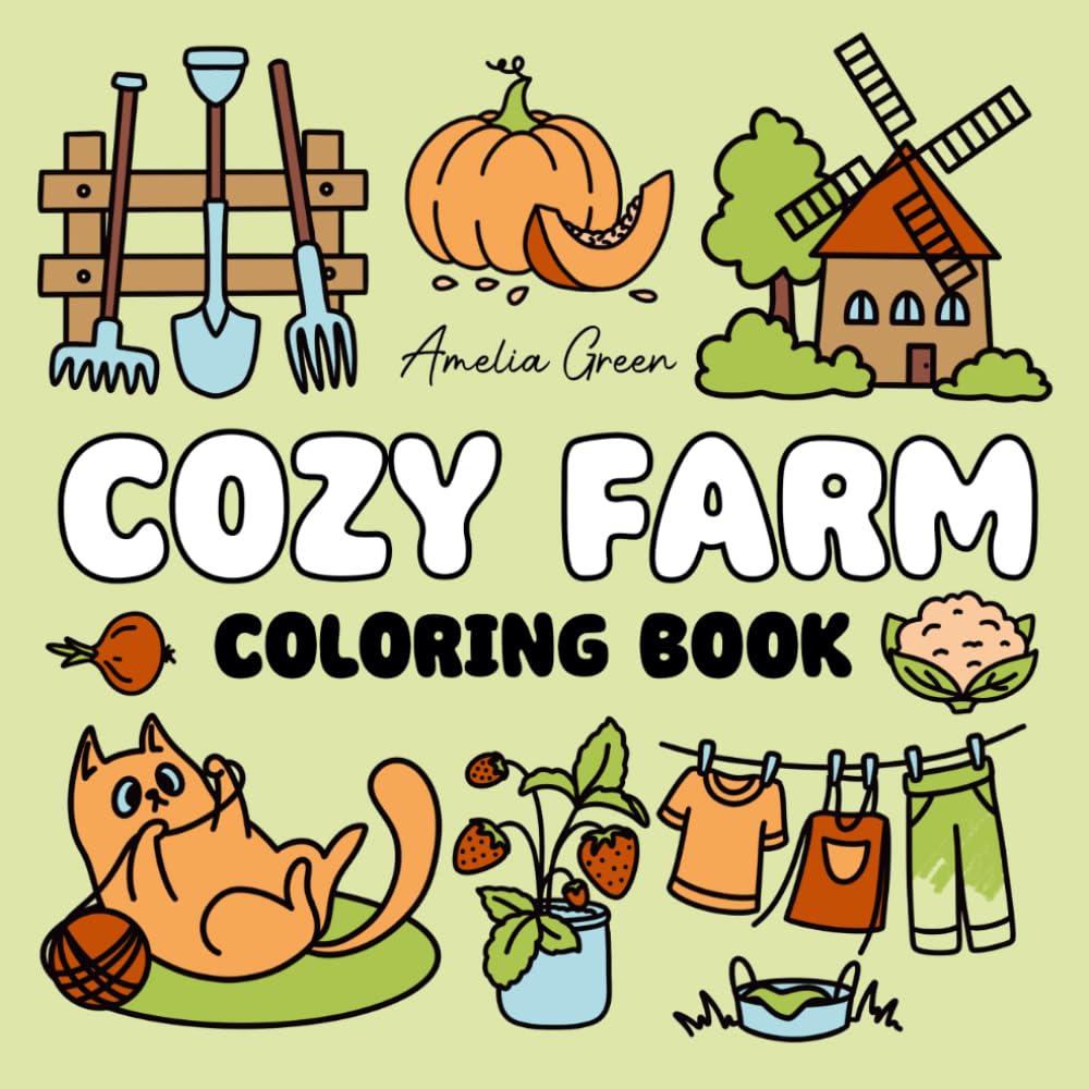 Libro: Cozy Farm Coloring Book: 60 Bold & Easy Designs of Cute Farm Animals, Fresh Produce, Charming Farm Scenes & Much More (Suitable for Both Kids & Adults)