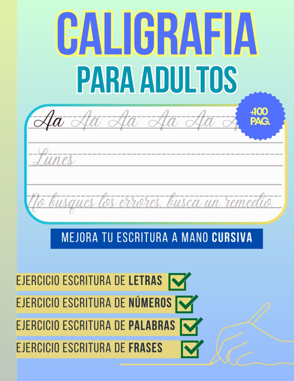 Libro: Cuaderno de caligrafía para Adultos: Mejora la escritura cursiva | Gran número de ejercicios | Gran formato (Spanish Edition)