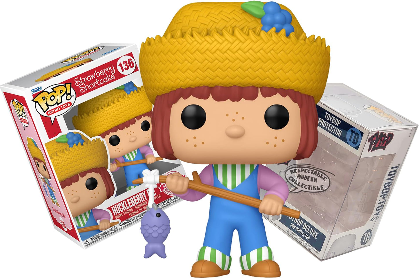 Funko Huckleberry Pie with Hat and Fishing Rod + Pop Protector: Strawberry Shortcake Retro Toys Pop! Figura de Vinilo with Dessert (Gift Set Bundled with ToyBop Brand Box Protector Collector Case)