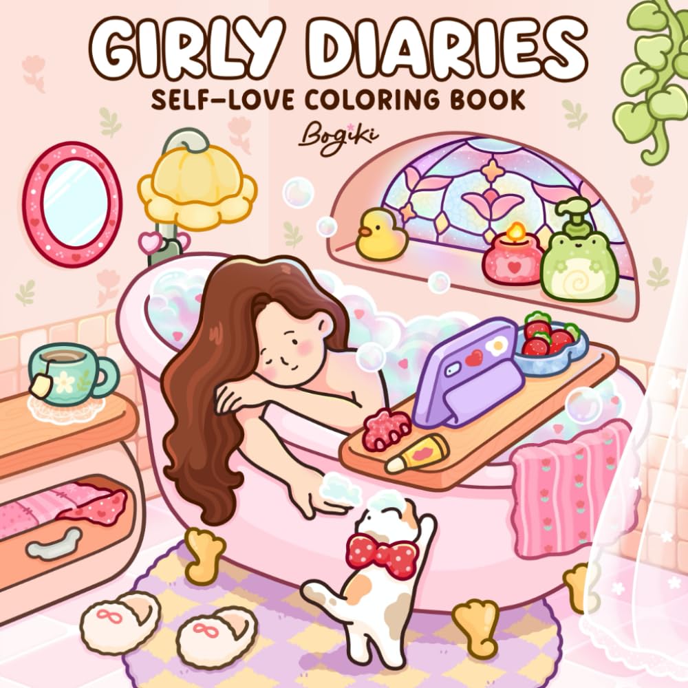 Libro: Girly Diaries: A Cozy Coloring Book for Adults and Teens Featuring Cute Girls in Everyday Activities for Relaxation