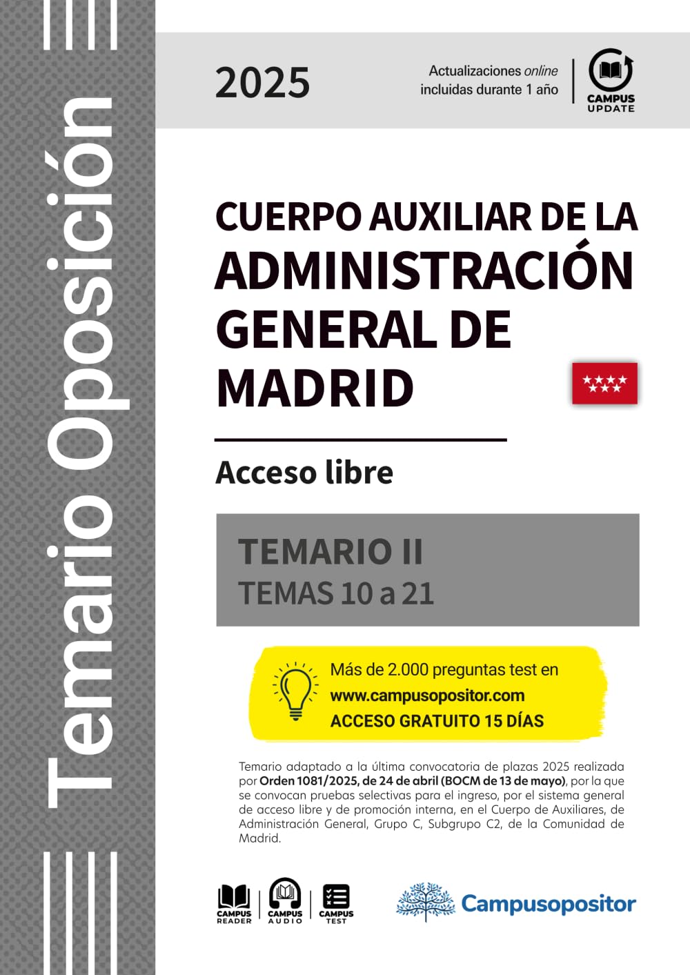 Libro: TEMARIO: Cuerpo auxiliar de la Administración general de Madrid. 2025. TOMO II
