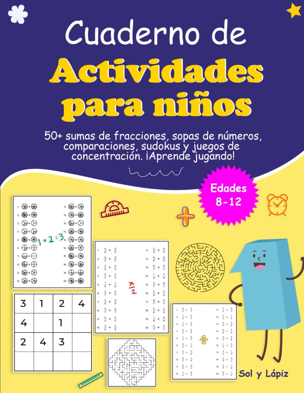 Libro: Cuaderno de ejercicios de matemáticas para niños de 8 a 12 años: 50+ sumas y comparaciones de fracciones, sopas de números, sudokus y juegos de concentración (Spanish Edition)
