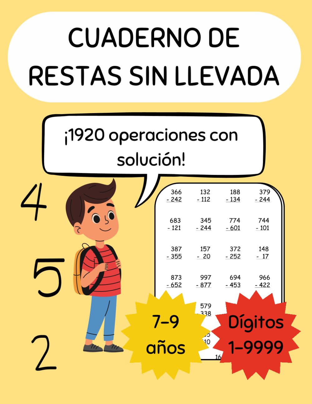 Libro: Restas sin llevada: Cuaderno de ejercicios de restas hasta 4 dígitos para niños de 7 a 9 años - 1920 operaciones con soluciones (Aritmética básica: sumas y restas con y sin llevada)