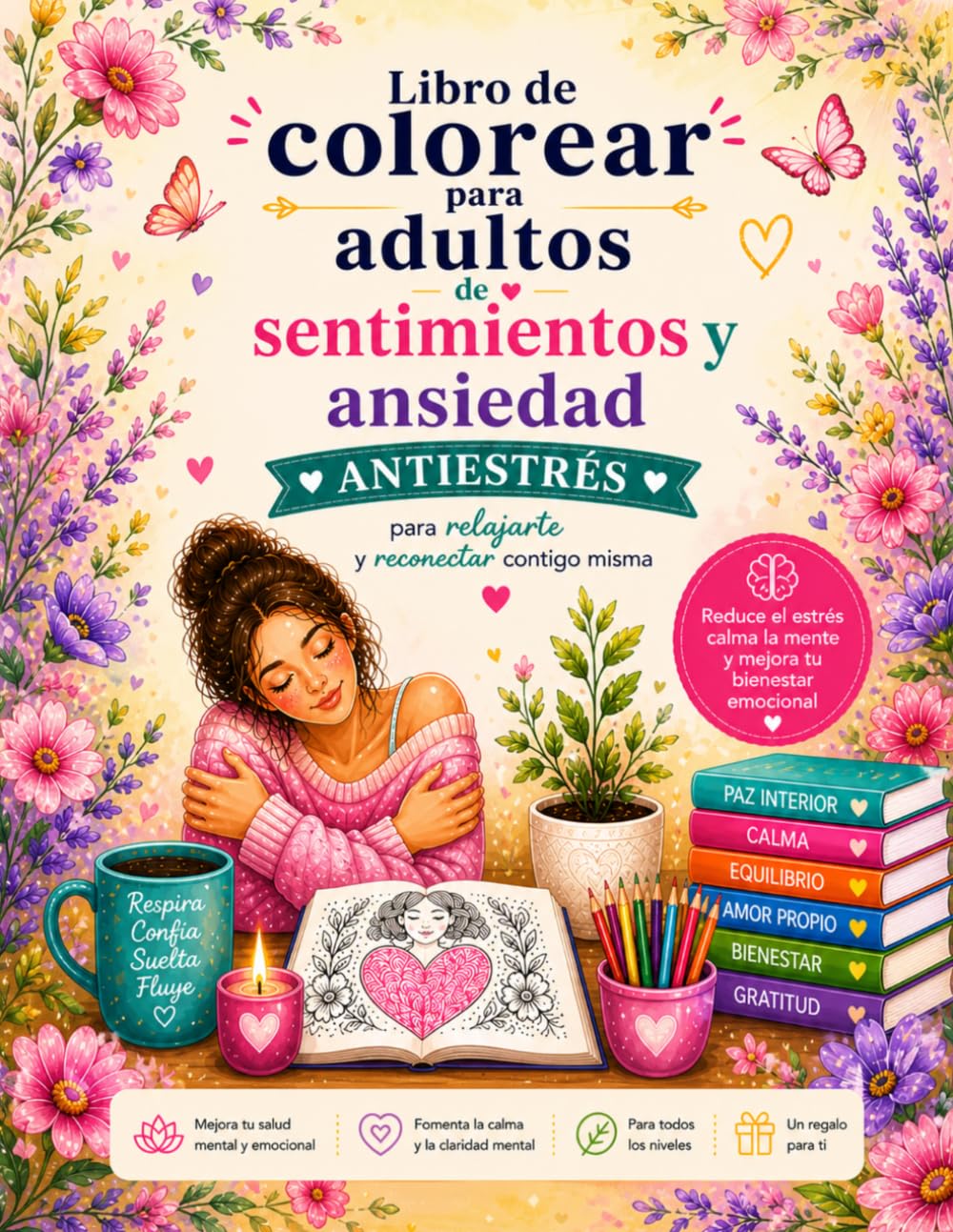 Libro de Colorear para Adultos de Sentimientos y Ansiedad: Antiestrés para Relajarte y Reconectar contigo Misma