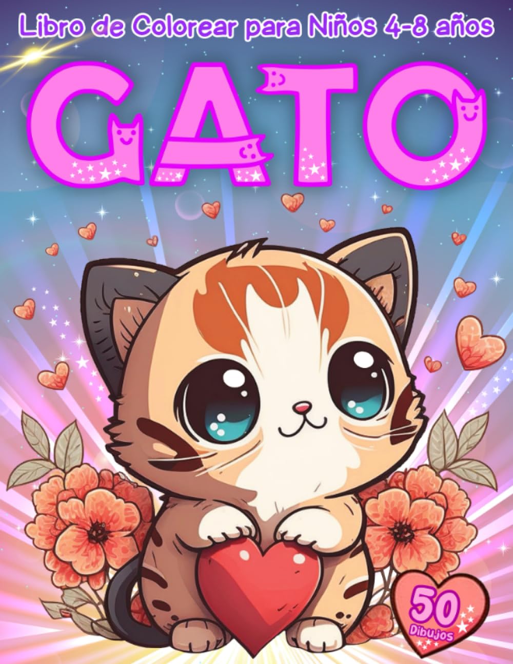 Libro: Gato Libro de Colorear para Niños 4 a 8 años: 50 Adorables dibujos de Gatos, para niñas y niños, a partir de 4 años