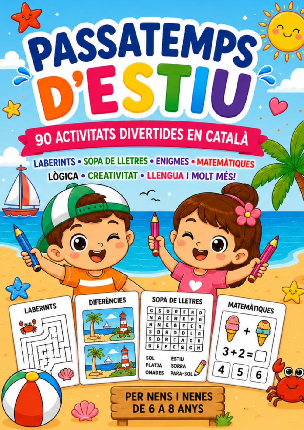Passatemps d'estiu en CATALÀ. 90 activitats divertides per a nens i nenes de 6 a 8 anys: Laberints, matemàtiques, codis secrets, creativitat i jocs educatius