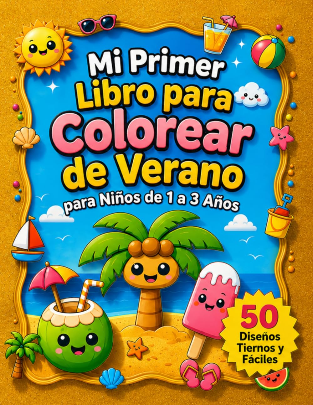 Libro: Mi Primer Libro para Colorear de Verano para Niños de 1 a 3 Años: 50 Dibujos Grandes, Simples y Fáciles de Colorear con Temática de Verano para Manitas Pequeñas