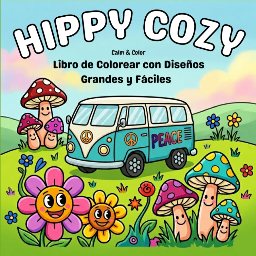 Libro: Hippy Cozy: Libro de Colorear con Diseños Grandes y Fáciles: 40 páginas sencillas para adultos y niños. Diseños hippies y aesthetic para relajarse, ... y pintar con rotuladores. (Spanish Edition)