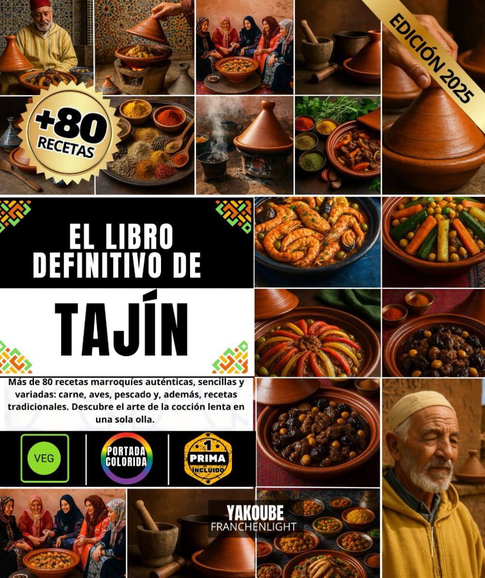 Libro: El libro definitivo de TAJÍN Más de 80 recetas marroquíes auténticas, sencillas y variadas: carne, aves, pescado y un extra de recetas tradicionales. ... lenta en una sola olla. (Spanish Edition)