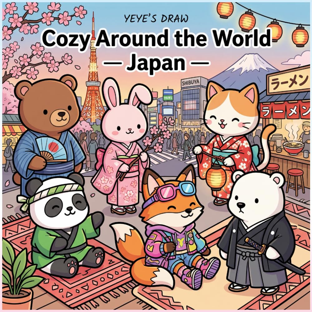 Libro: Cozy Japan Coloring Book: A Kawaii Travel Coloring Adventure with Cute Animal Friends – Relaxing Cozy Scenes for Adults, Kids & Teens (Cozy Around the World)