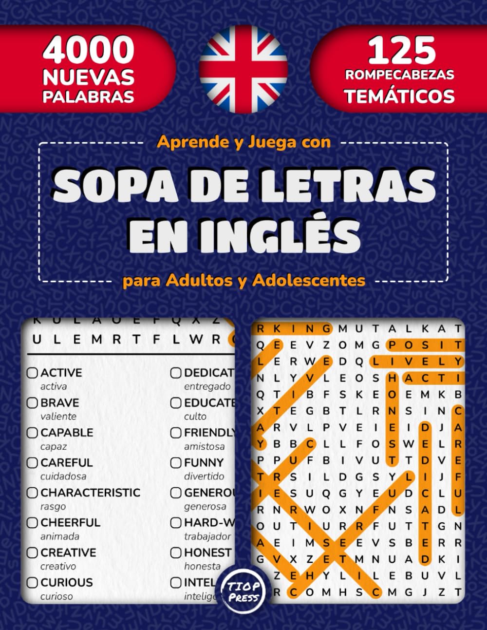 Libro: Aprende y Juega con Sopa de Letras en Inglés para Adultos y Adolescentes: 125 Busca Palabras Temáticas en Letra Grande con Soluciones | 4000 Palabras ... para Adultos, Adolescentes y Mayores