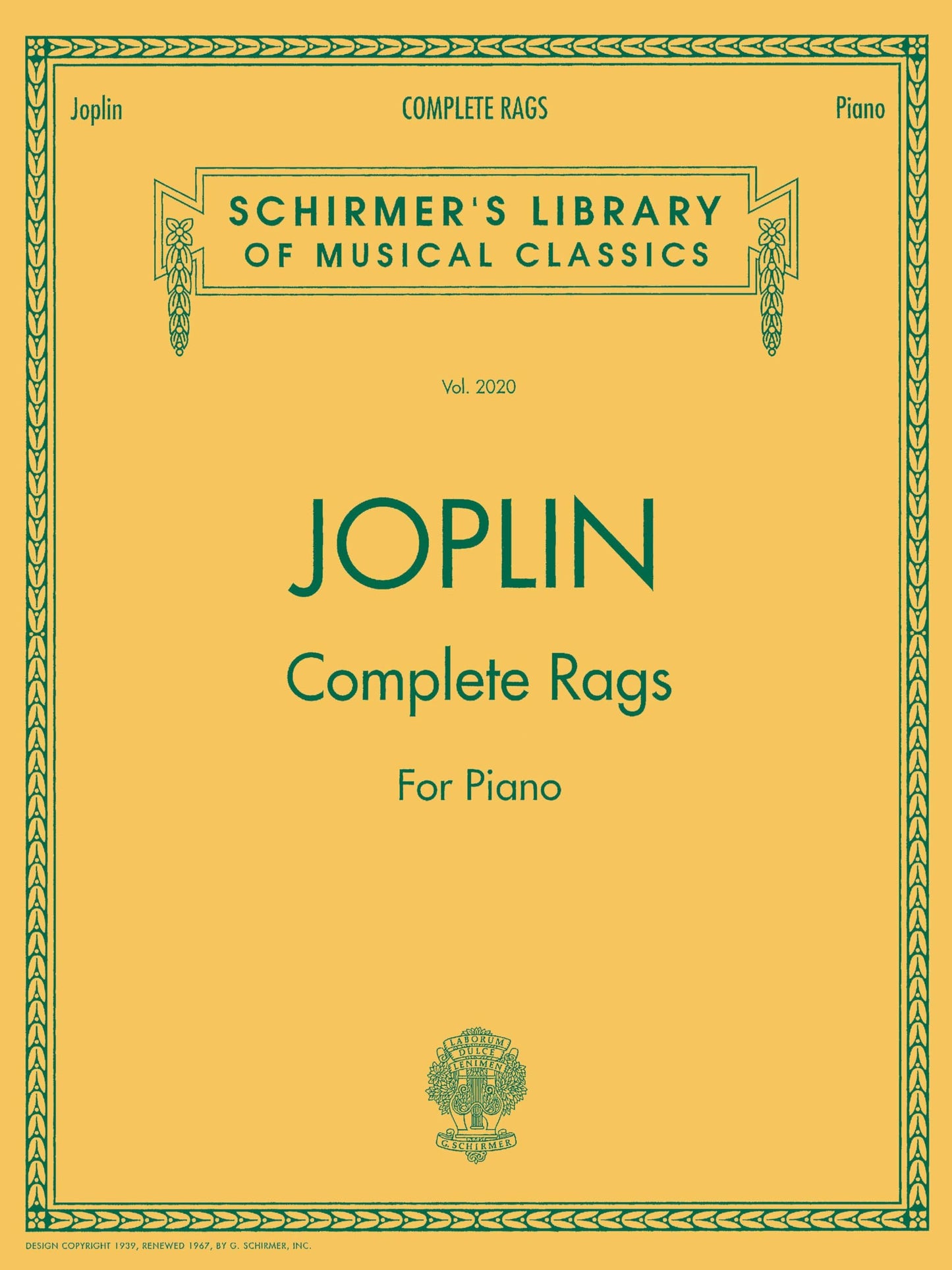 Libro: Scott joplin: complete rags for piano piano: Schirmer Library of Classics Volume 2020 Piano Solo (Schirmer's Library of Musical Classics)