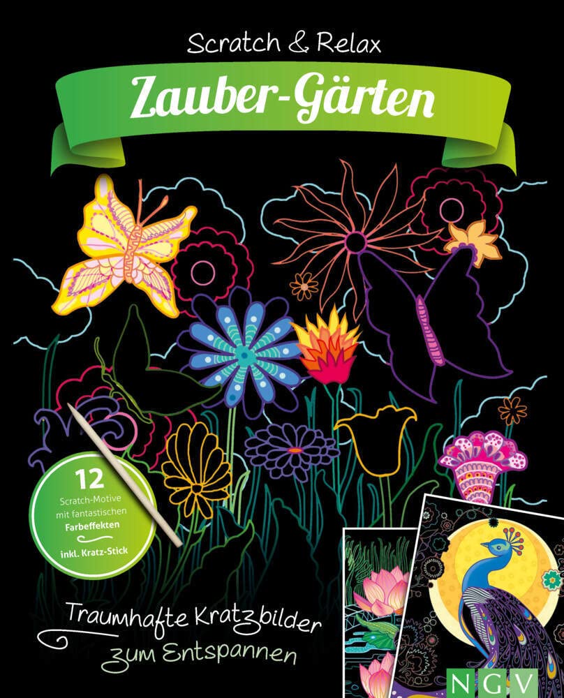 Libro: Zauber-Gärten -Traumhafte Kratzbilder zum Entspannen: 12 Scratch-Motive mit fantastischen Farbeffekten inkl. Bambus-Stick