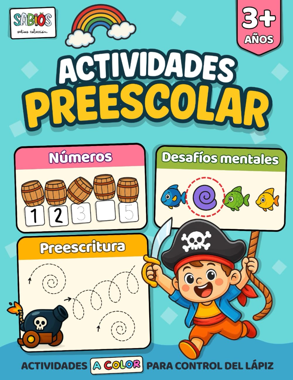 Libro: Actividades PREESCOLAR niños 3 años. Números, desafíos mentales y preescritura: Libro de actividades A COLOR para el control del lápiz y estimulación ... control del lápiz, para niños desde 2 años.)