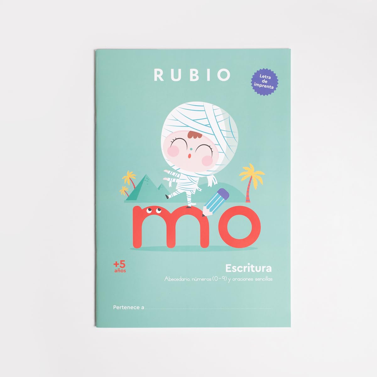 Libro: Escritura letra de imprenta +5 años Script | RUBIO | Abecedario, números (0-9) y oraciones sencillas. (Escritura con Letra de Imprenta RUBIO)