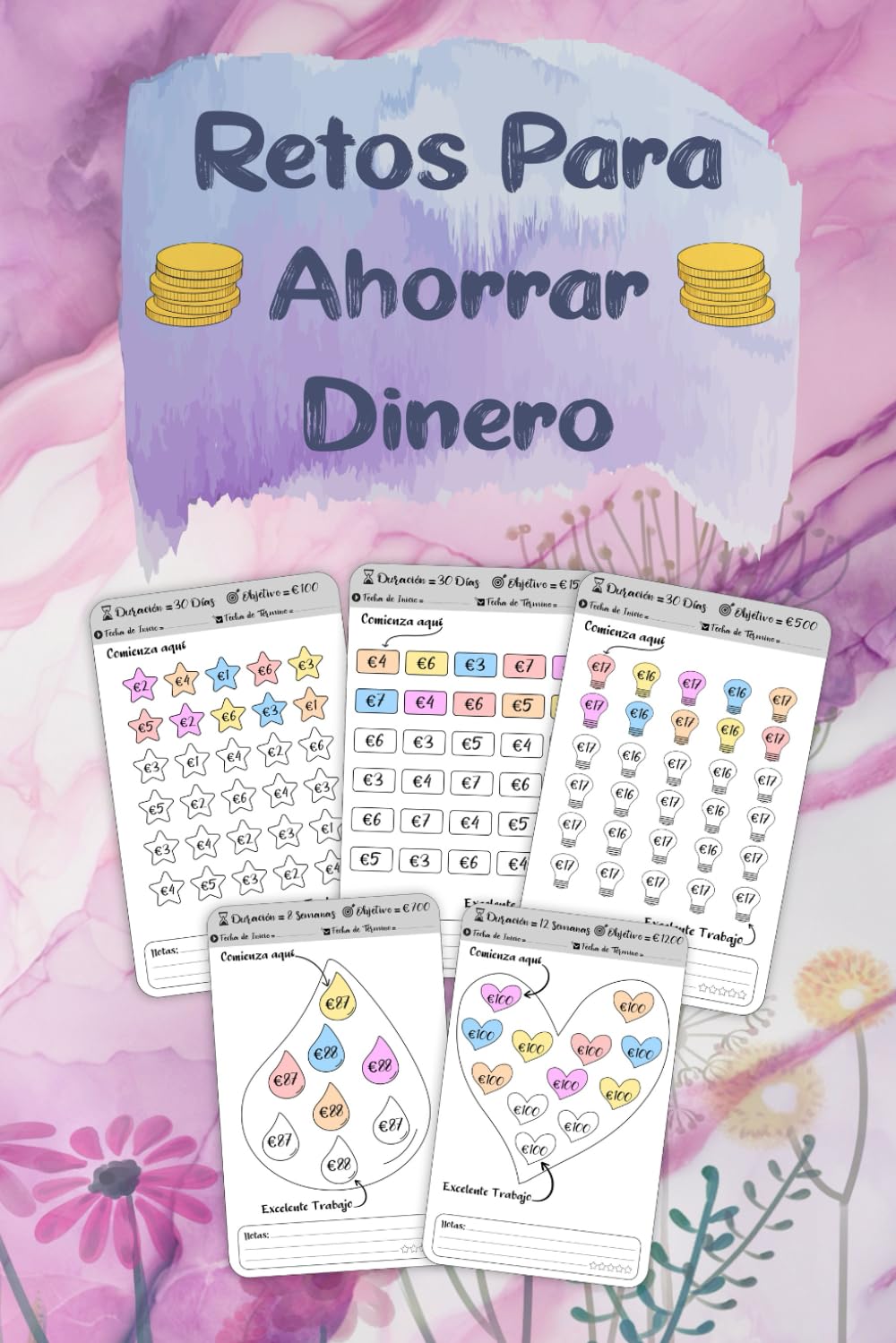 Libro: Retos Para Ahorrar Dinero: Libro divertido y único sobre desafíos para ahorrar dinero que presenta una variedad de tareas de ahorro que van desde €50 hasta €1200
