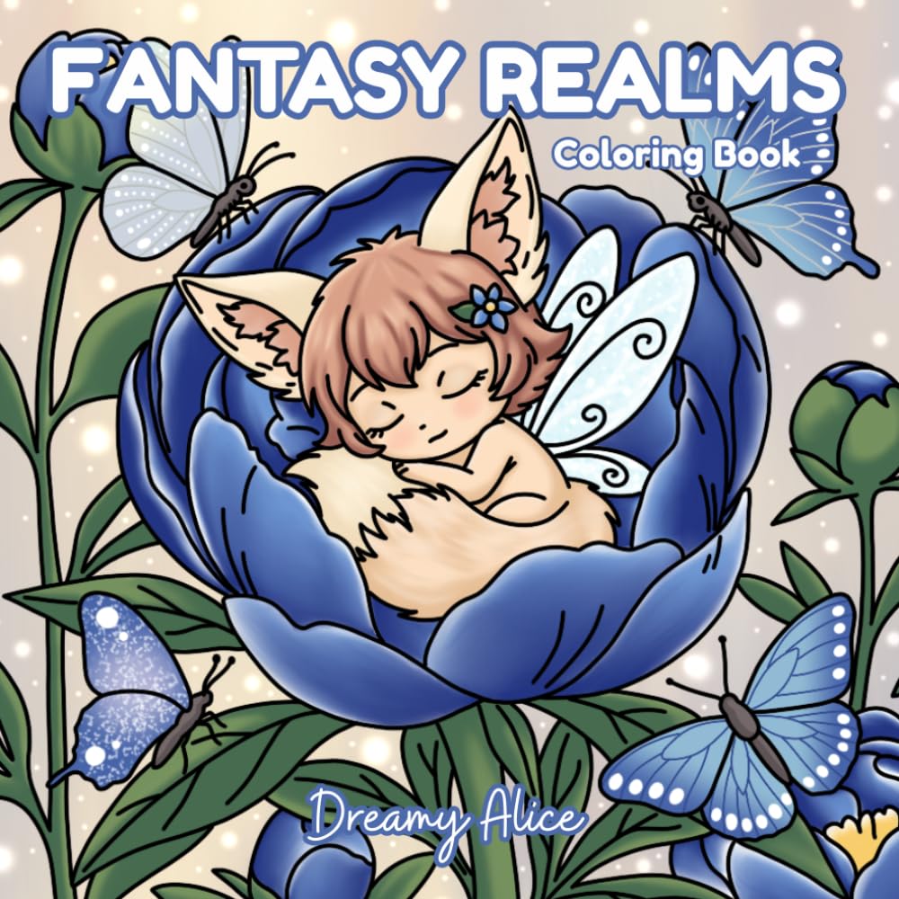 Libro: Fantasy Realms : An Adult Coloring Book with Cute Chibi Characters, Enchanted Fairies, Mermaids, and Magical Fantasy Adventures
