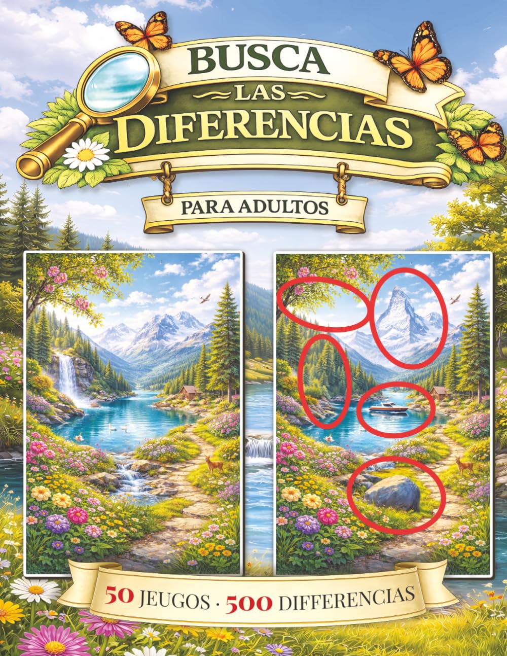 Busca las diferencias para adultos y mayores: 500 diferencias para encontrar en 50 juegos relajantes - juegos de memoria y estimulación mental
