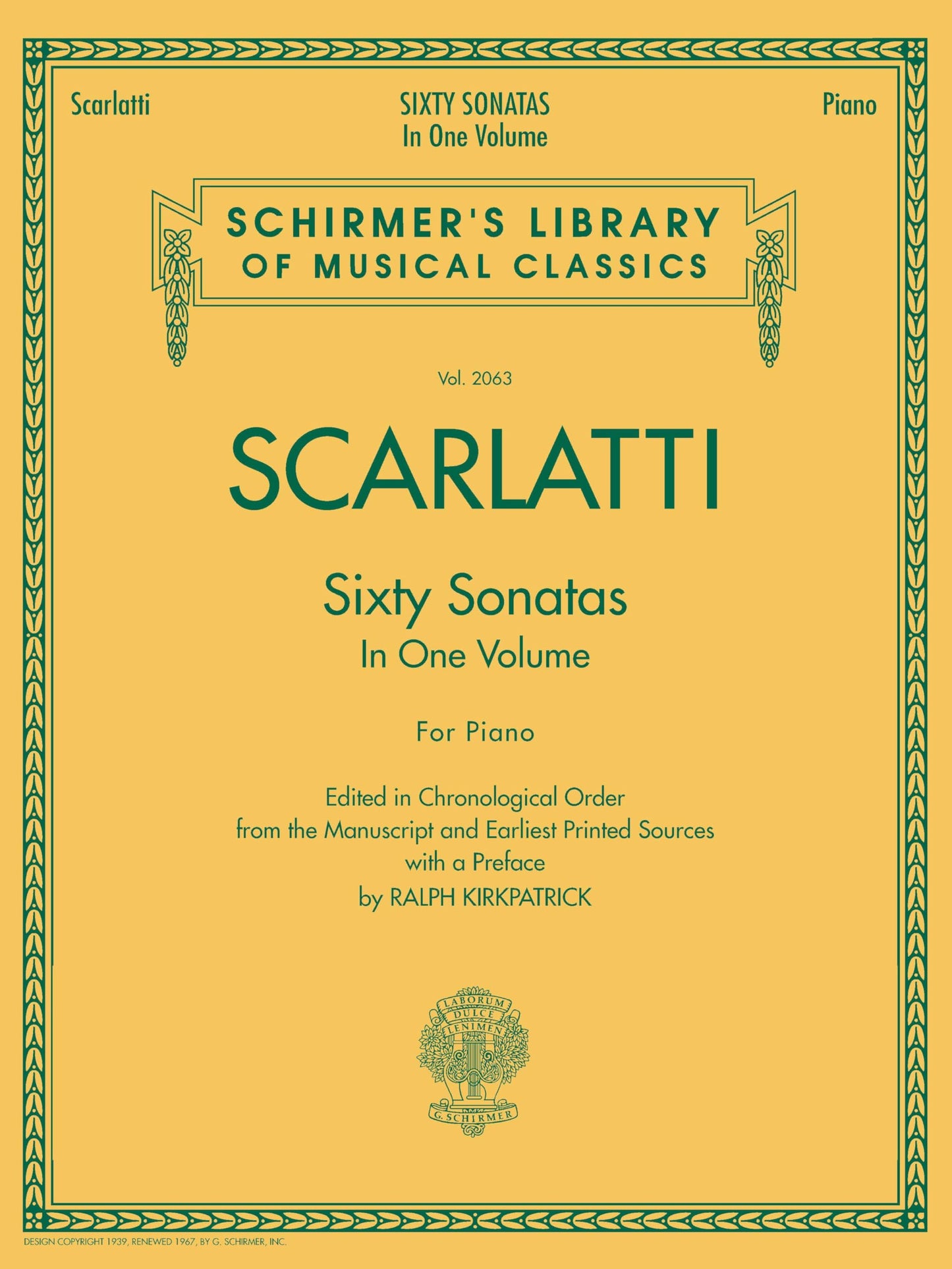 Libro: Domenico Scarlatti – 60 Sonatas, Books 1 and 2 | Schirmer Library of Musical Classics Vol. 2063 | Piano Sheet Music Collection for Advanced & Intermediate Pianists