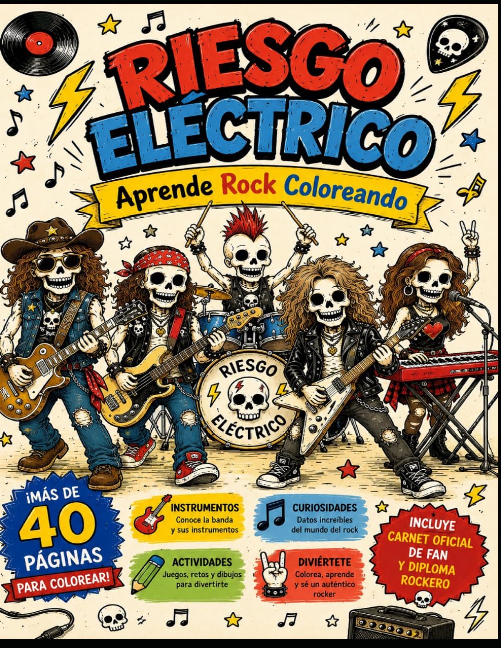 Libro: Riesgo Electrico. Aprende Rock Coloreando. (Spanish Edition)