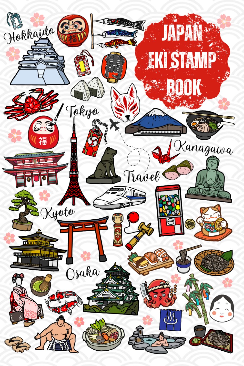 Japan Eki Stamp Book: Travel Journal Stamp Book, Collecting for Memories and Stamp at Train Station, Temple, Passport size 4" x 6", Great Gift Notebook