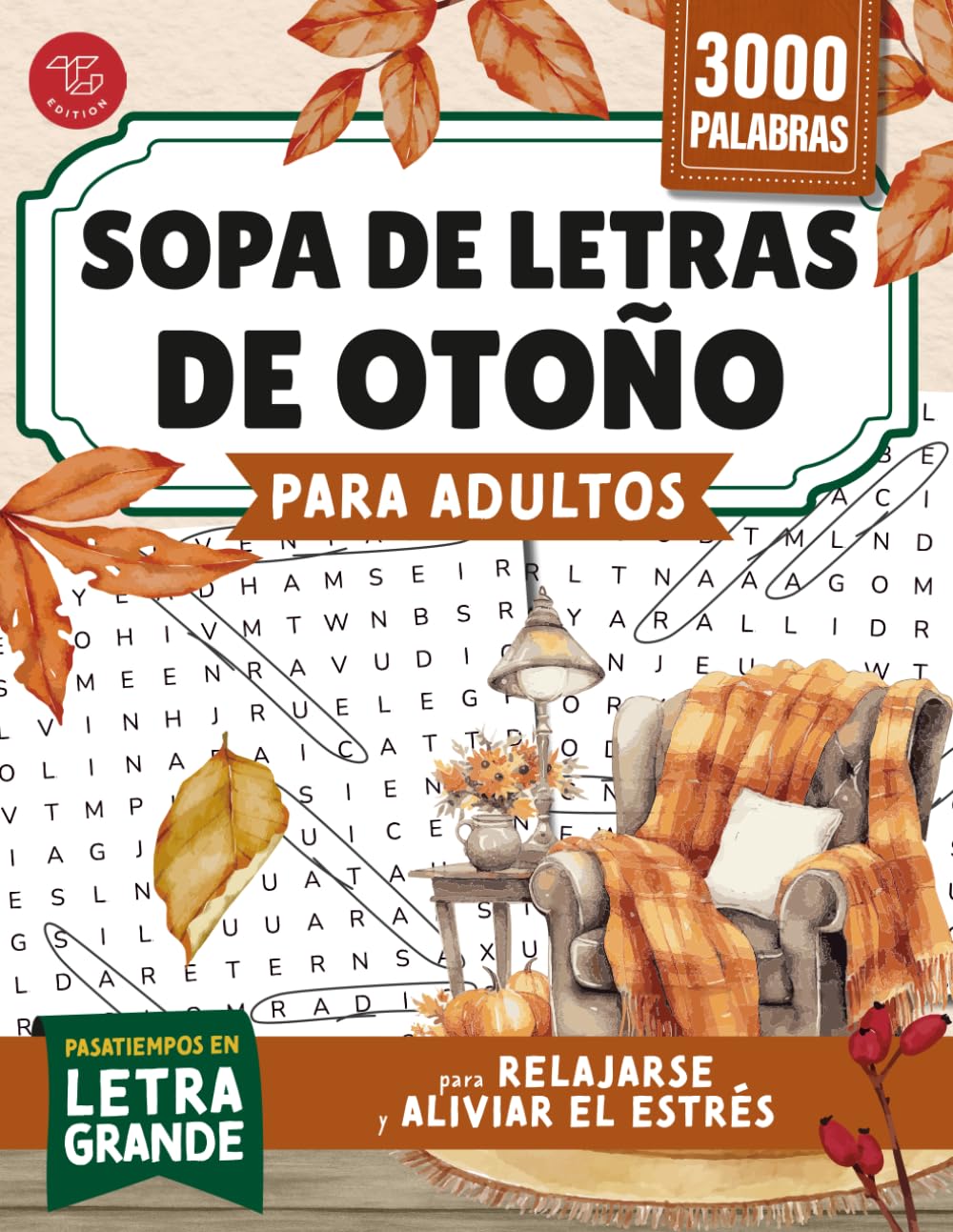 Libro: Sopa de letras de otoño para adultos: pasatiempos en letra grande para relajarse y aliviar el estrés