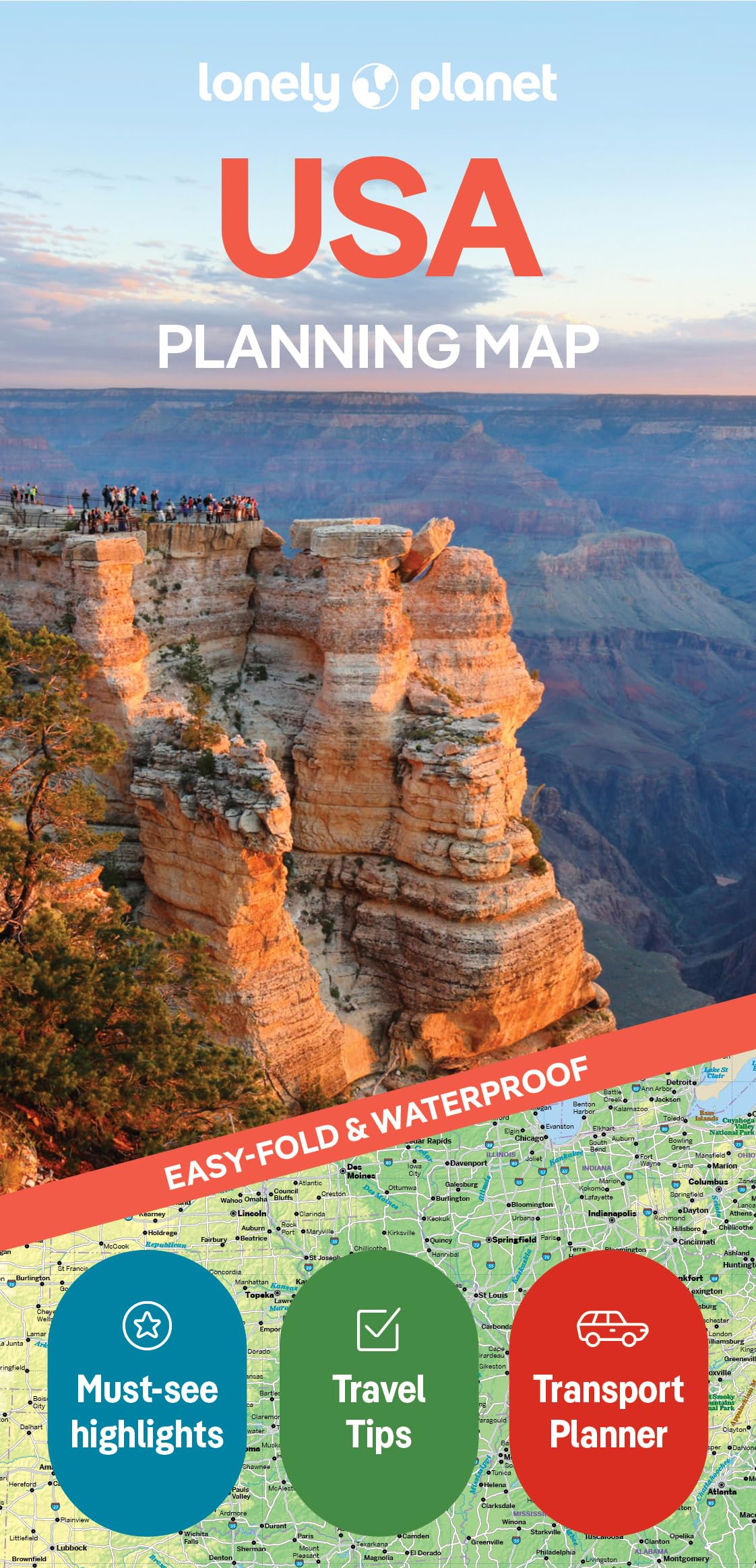 Libro: Lonely Planet USA Planning Map: Durable, Waterproof, Easy-Fold Travel Map with Attractions, Itineraries & Transport Guide