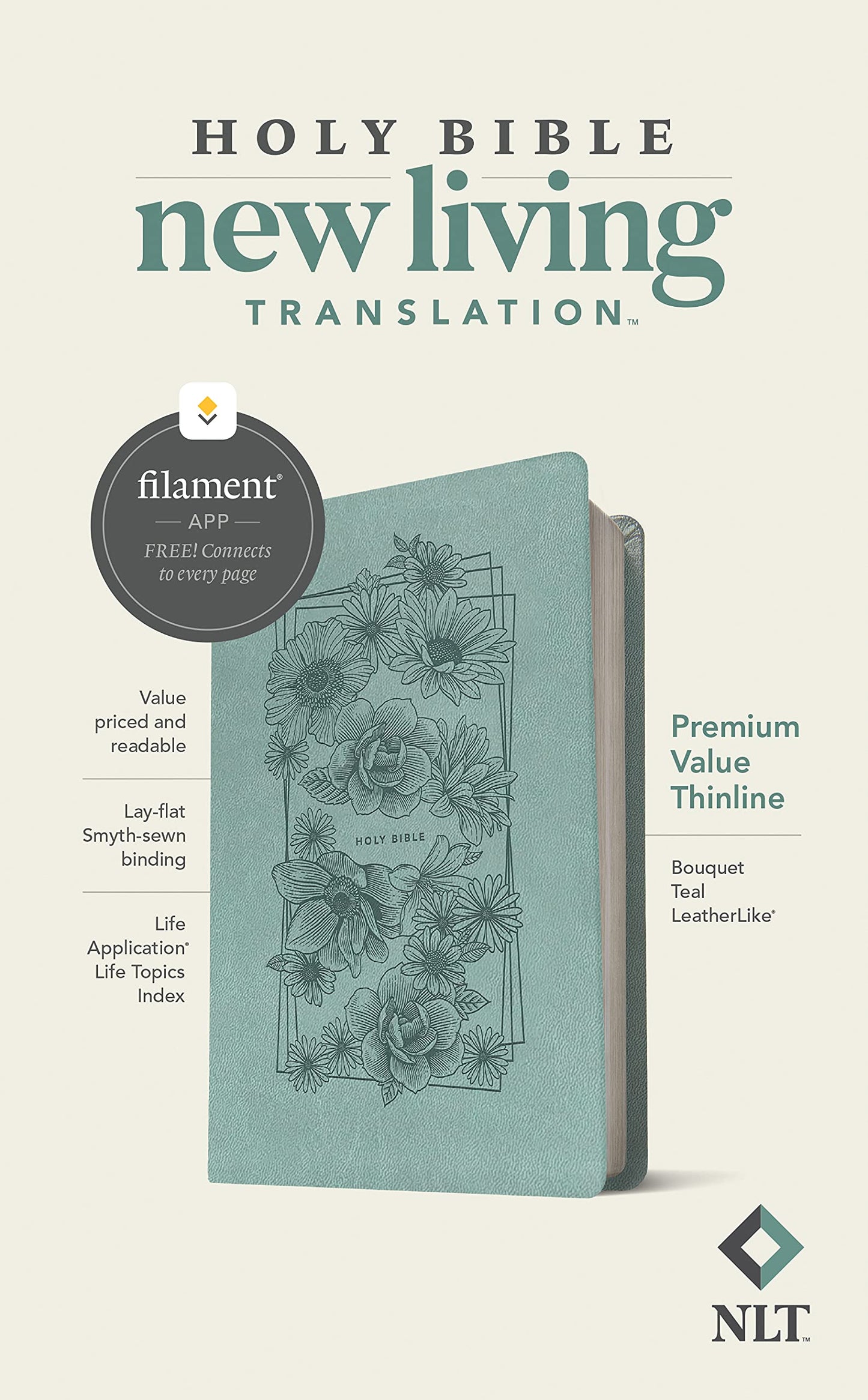 Libro: NLT Premium Value Thinline Bible, Filament Enabled (LeatherLike, Bouquet Teal)