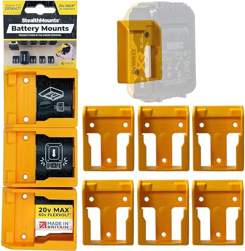 Soporte-de-batería-StealthMounts-compatible-con-baterías-DeWalt-de-20/60-V-(paquete-de-6)---Soportes-de-batería-amarillos-|-Fabricado-en-el-Reino-Unido