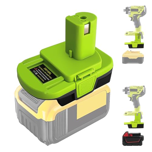 Convertidor-adaptador-de-batería-DM18RL-para-herramientas-Ryobi-de-18-voltios.-Convierte-baterías-de-iones-de-litio-Dewalt-de-20-V-o-Milwaukee-de-18-V-M18-a-baterías-de-iones-de-litio-Ryobi-de-18-V.-Incluye-puerto-USB.