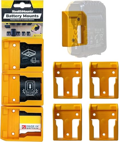 Soporte-de-batería-StealthMounts-compatible-con-baterías-DeWalt-de-20/60-V-(paquete-de-4)---Soportes-de-batería-amarillos-|-Fabricado-en-el-Reino-Unido