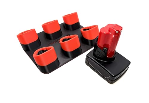 Portapilas-genérico-para-Milwaukee-M12---Compatible-con-baterías-Milwaukee-de-12-V---Admite-hasta-4-baterías---Montaje-en-pared---Fabricado-en-EE.-UU.-(Negro,-seis-baterías)