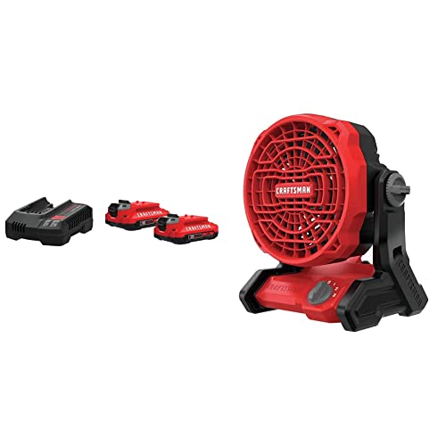 Kit-de-inicio-de-batería-y-cargador-CRAFTSMAN-V20*,-2.0-Ah-con-ventilador-inalámbrico-de-20-V-MÁX.*,-solo-herramienta-(CMCB202-2CK-y-CMCE001B)