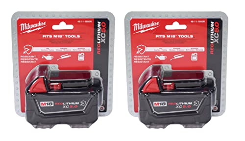 Batería-Milwaukee-48-11-1850R-M18-de-18-V-y-5-Ah-XC-de-capacidad-extendida,-resistente,-paquete-de-2-(48-11-1850R-x-2)