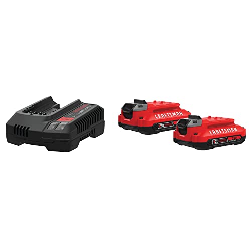 Batería-de-iones-de-litio-CRAFTSMAN-V20-de-2-Ah-para-herramientas-eléctricas-(paquete-de-2)-y-kit-de-inicio-de-cargador-(CMCB202-2CK)
