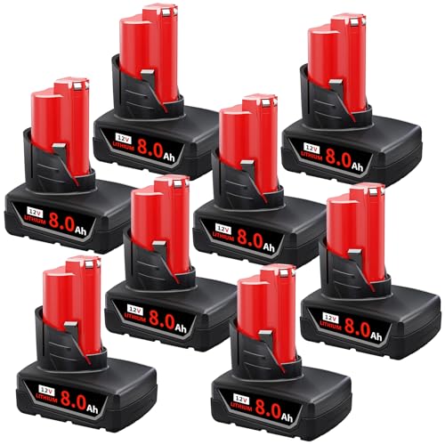 Batería-de-repuesto-Kulatiom-de-8-piezas-de-12-V-y-8000-mAh-para-Milw-M-12,-compatible-con-los-paquetes-de-herramientas-Milw-de-12-V-48-11-2420,-48-11-2401,-48-11-2411-y-48-11-2402-(8-piezas-de-8000-mAh)