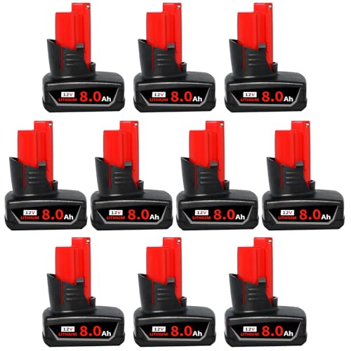 Kulatiom---Batería-de-repuesto-de-12-V-y-8000-mAh-para-Milw-M-12-(10-unidades,-8000-mAh)-compatible-con-herramientas-Milw-de-12-V-(paquetes-48-11-2420,-48-11-2401,-48-11-2411-y-48-11-2402)