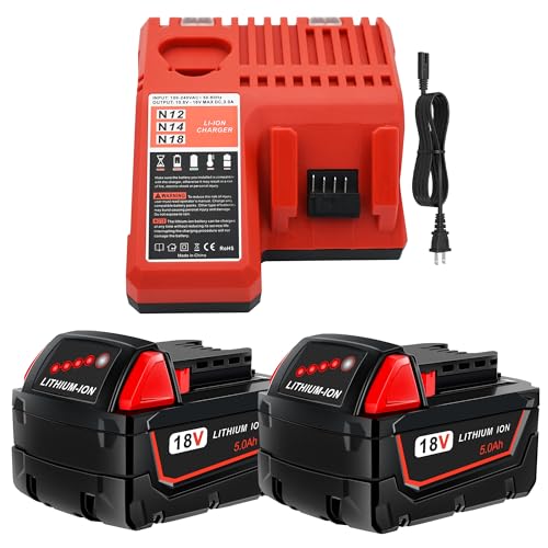 WORTHMAH---Paquete-de-2-baterías-de-5.0-Ah-y-18-V-con-cargador-para-batería-Milwaukee-M18-(48-11-1850),-compatible-con-el-cargador-combinado-de-batería-Milwaukee-M18-(48-11-1860,-48-11-1815,-48-11-1820-y-48-11-1828)