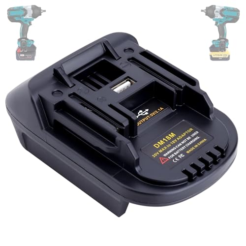 Adaptador-de-batería-Qbmel-DM18M-con-puerto-de-carga-USB-para-baterías-de-litio-Dewalt-de-20-V-y-Milwaukee-de-18-V-M18.-Convierte-a-Makita-de-18-V-BL1830,-BL1840-y-BL1850-(solo-adaptador).