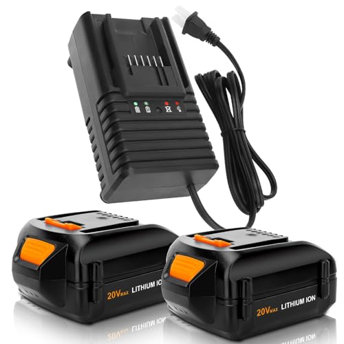 Batería-de-repuesto-WA3525-de-6000-mAh-(2-unidades),-compatible-con-baterías-de-litio-Worx-de-20-V-(WA3520,-WA3525,-WG151s,-WG155s,-WG251s-y-WA3868).-Cargador-rápido-de-20-V-(naranja).
