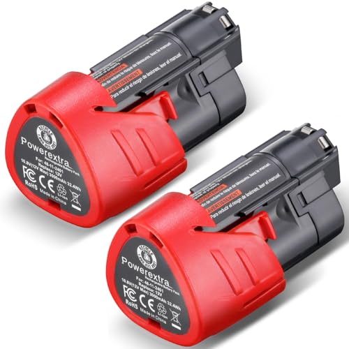 Batería-de-repuesto-Powerextra-de-iones-de-litio-de-12-V-y-3000-mAh-(paquete-de-2)-compatible-con-herramientas-inalámbricas-Milwaukee-M12-48-11-2411,-48-11-2420,-48-11-2401,-48-11-2402-y-48-11-2401-de-12-V-M12.