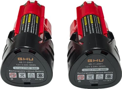 Reemplazo-GHU-para-batería-Milwaukee-M12-(paquete-de-2)-3.0-A-compatible-con-M12-48-11-2411-48-11-2420-48-11-2401-48-11-2402-48-11-2425-para-herramientas-inalámbricas-compatibles-con-batería-Milwaukee-M12