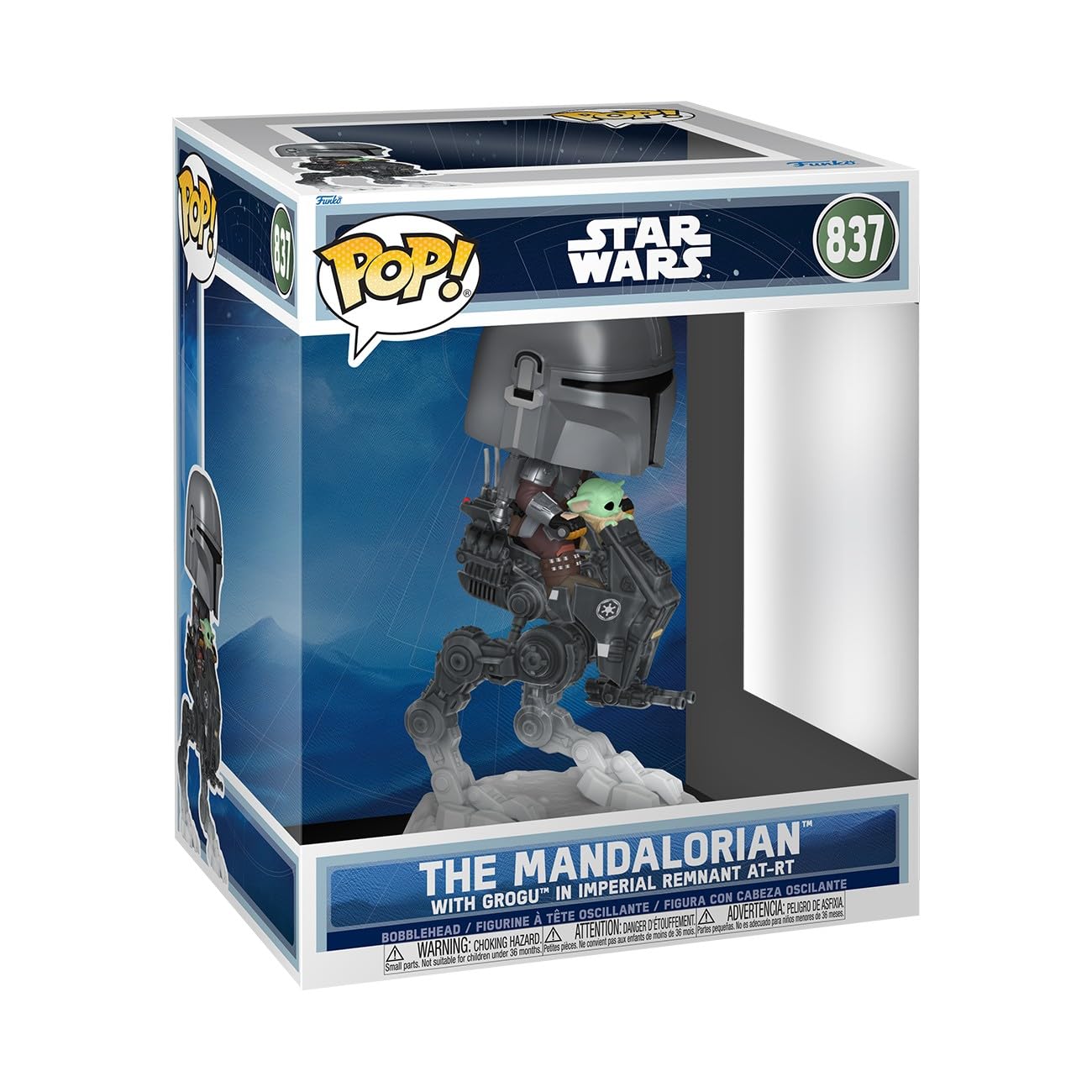 Funko Pop! Vehículos Deluxe: Mandalorian & Grogu - El Mandaloriano with Grogu in Imperial Remnant AT-RT