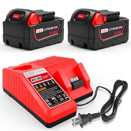 Kit-combinado-de-batería-y-cargador-de-18-V-y-6-Ah---Batería-para-Milwaukee-MK18-(4811-1862,-4811-1852,-4811-1840,-4811-1830,-4811-1811,-4811-1815-y-4811-1820)-(paquete-de-2-baterías-de-6-Ah-con-cargador)
